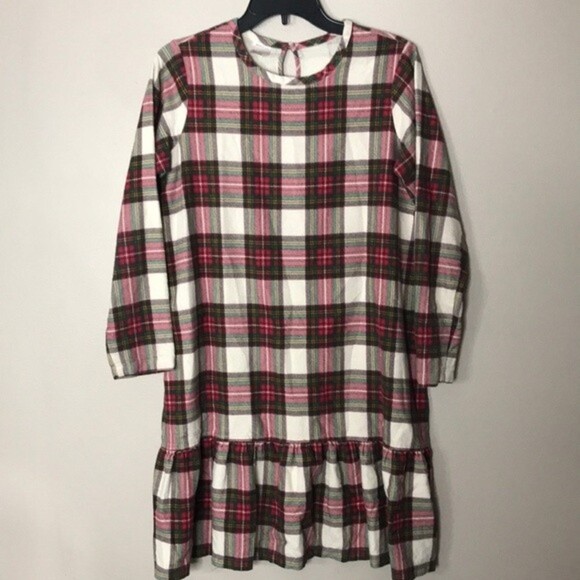 Hanna andersson plaid flannel long sleeve dress with ruffles size 14-16 - Picture 1 of 11